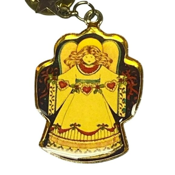 Vintage Enamel Angel Charm Dangle Pin Brooch Silver-Tone Star - Picture 3 of 5